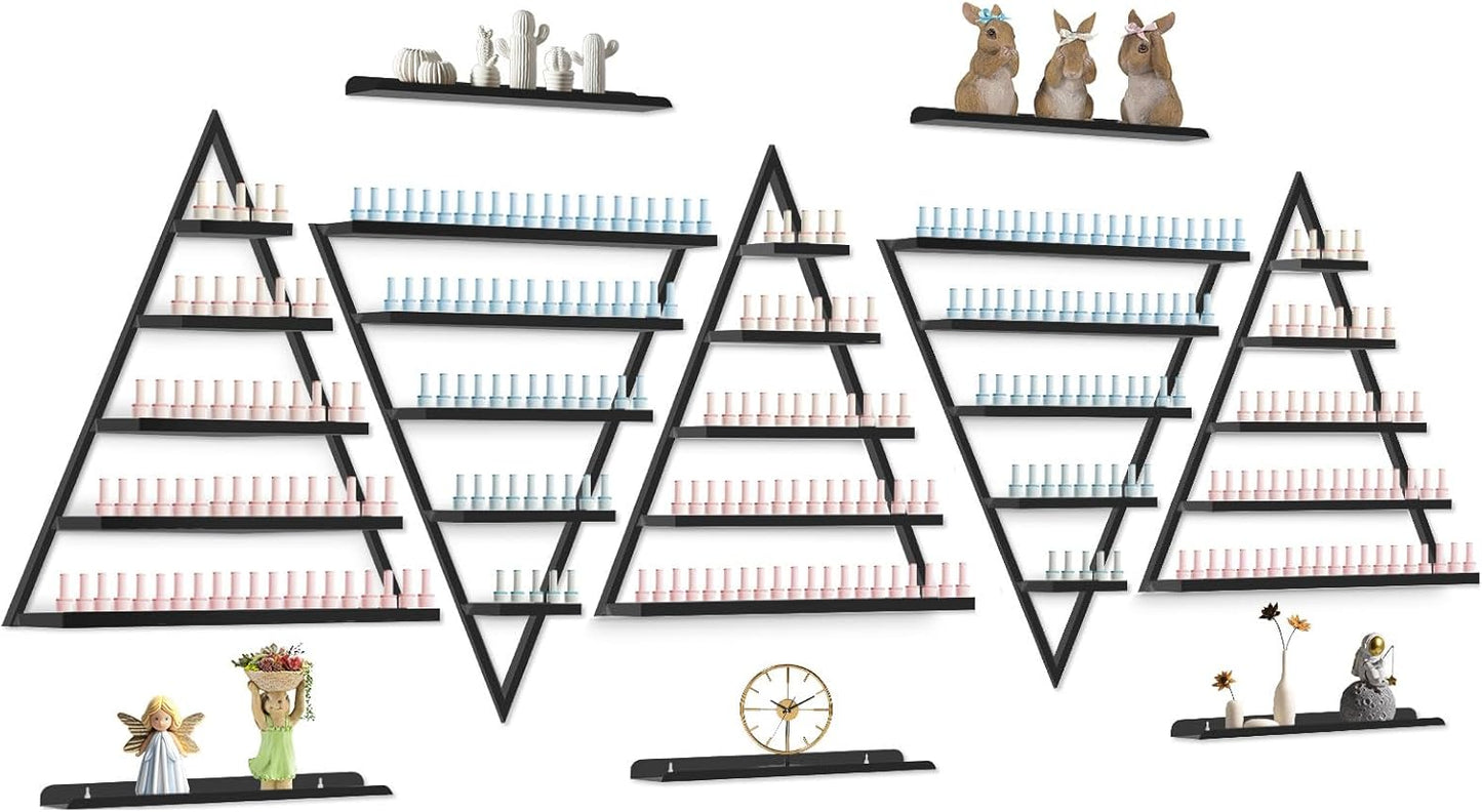 EBANKU 10PCS Nail Polish Racks 5 Tiers Nail Polish Shelf for Wall Triangular Display Rack Cosmetic Display Cases Lipstick Perfume Wall Shelf Essential Oil Organizers for Home Spa Nail Salon(Black)