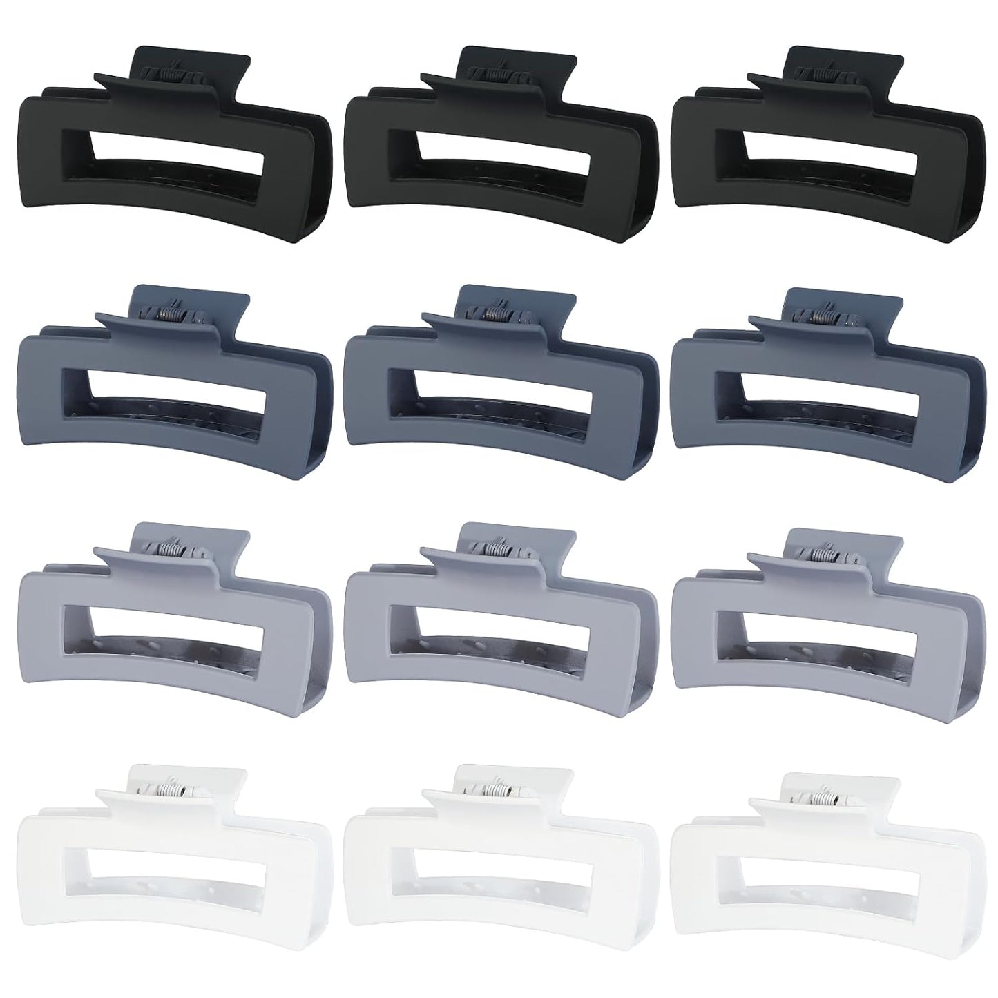 12 Pcs Large Hair Clips for Women, 4.2 Inch Square Claw Clips, Colorful Hair Claw Clips for Thick and Thin Hair, Bulk Hair Accessories for Women and Girls - Grey