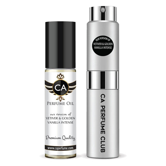 CA Perfume Duo Impression of Vetiver & Golden Vanilla Cologne Intense For Women And Men Perfume Layering Set Long Lasting Travel Size EDP + Body Oil Roll-On Bottle 0.27 Fl Oz+0.33 Fl Oz