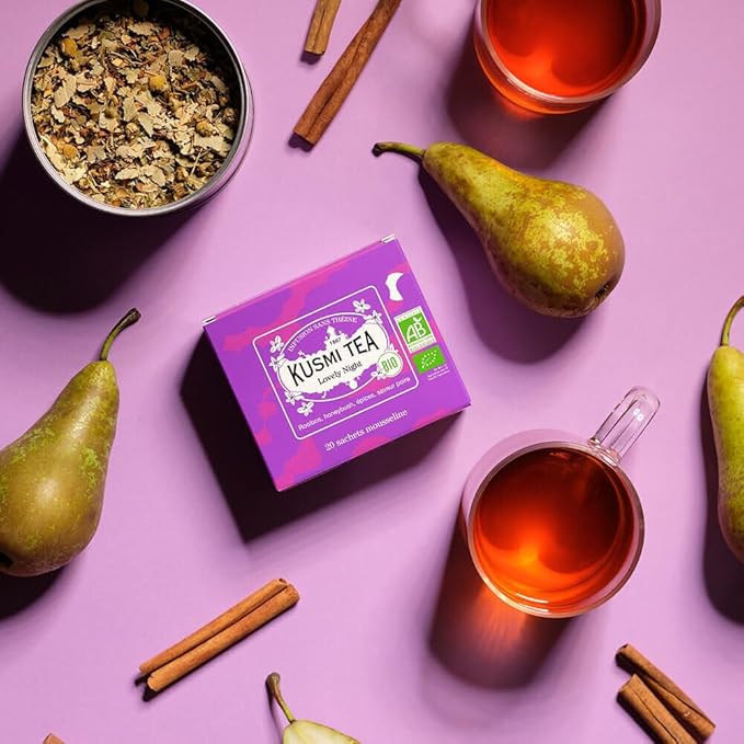Kusmi Tea Lovely Night - 20 Muslin Tea Bags - Organic Nighttime Tea Blend of Rooibos, Honeybush, Pear, Licorice & Linden - Caffeine Free - Enjoy Hot or Iced