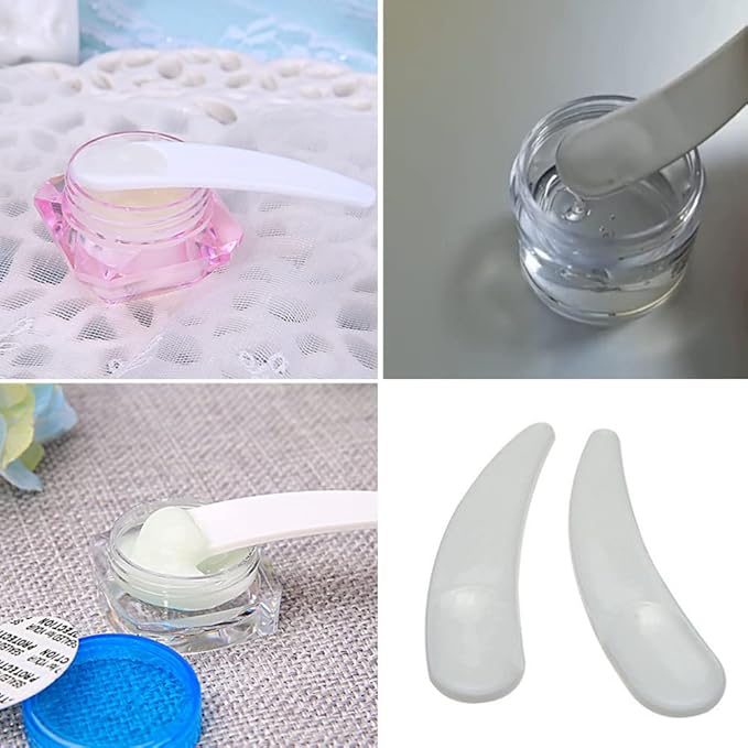 Ebonee 100 Pcs Mini Curved Cosmetic Spatula Scoop, Reusable Makeup Face Mask Spoon for Cream, Lotions, Moisturizers (White)
