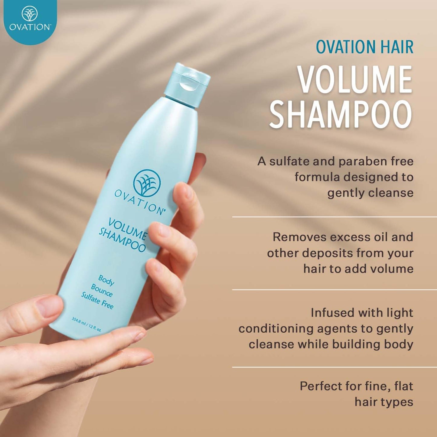Ovation Hair Volumizing 3-Step Bundle for Fine Hair - with Volume Shampoo and Conditioner, Cell Therapy Hair Growth & Healthy Scalp Treatment - Add Weightless Volume, Bounce & Fullness
