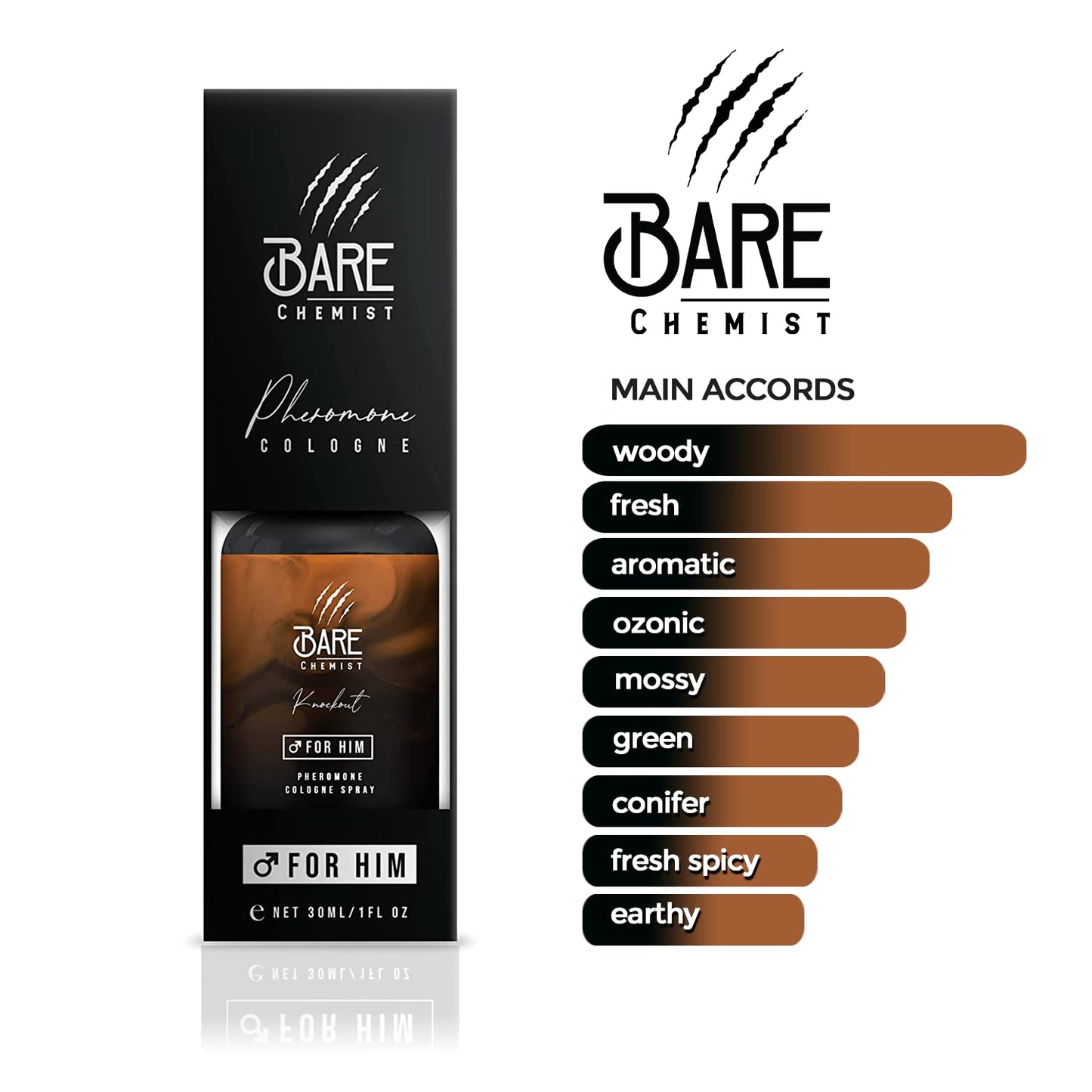 Knockout Pheromone Cologne for Him - [Attraction Formula] Pheromone Cologne for Men 1oz. - Wood, Citrus, Spice