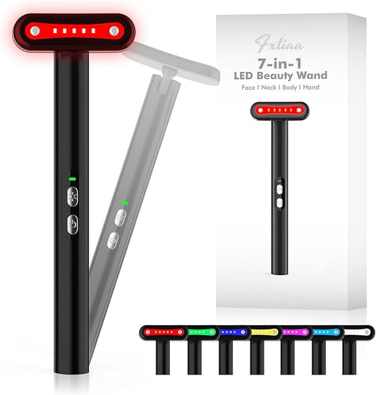 Led-Light-Therapy, 7 Color Face Skincare Wand with Facial Massager LED Face Skin Rejuvenation for Face & Neck & Eye Skincare Equipment Red Light Wand