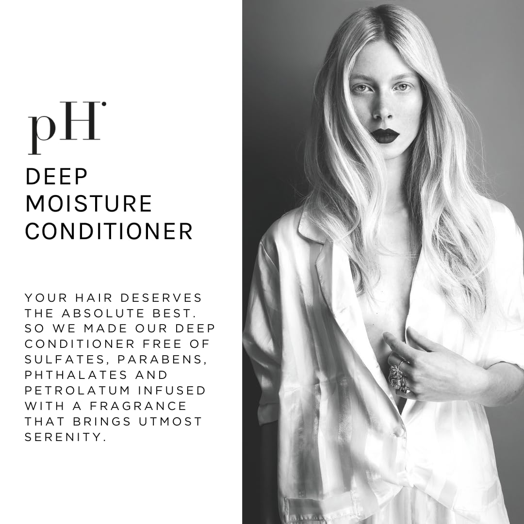pH PURE HAIR Deep Moisture Conditioner - Intense Hydration for Dry, Damaged Hair - Deep Conditioning Treatment with Kokum Nut Butter & Rose Extract for Frizz-Free, Soft, Smooth Hair - 33.8 Oz