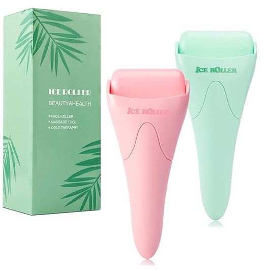2 Pack Ice Roller for Face and Body Massage, Facial Roller Skin Care Tool for Reduce Wrinkles and Puffiness, Migraine Pain Relief and Skin Tighten, Cold Therapy for Cooling and Calming.(Pink+Green)