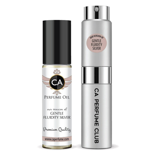 CA Perfume Duo Impression of Gentle Fluidity Silver For Women And Men Perfume Layering Set Long Lasting Travel Size EDP + Body Oil Roll-On Bottle 0.27 Fl Oz+0.33 Fl Oz