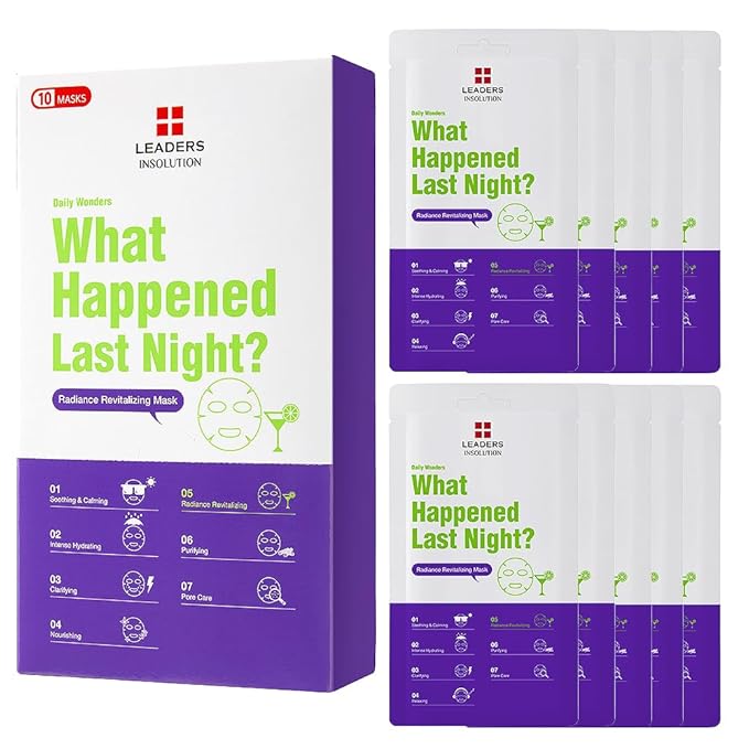 Leaders Insolution Daily Wonders What Happened Last Night? Facial Mask Sheet Radiance Revitalizing Hydrating Korean Skincare (10 Sheets)