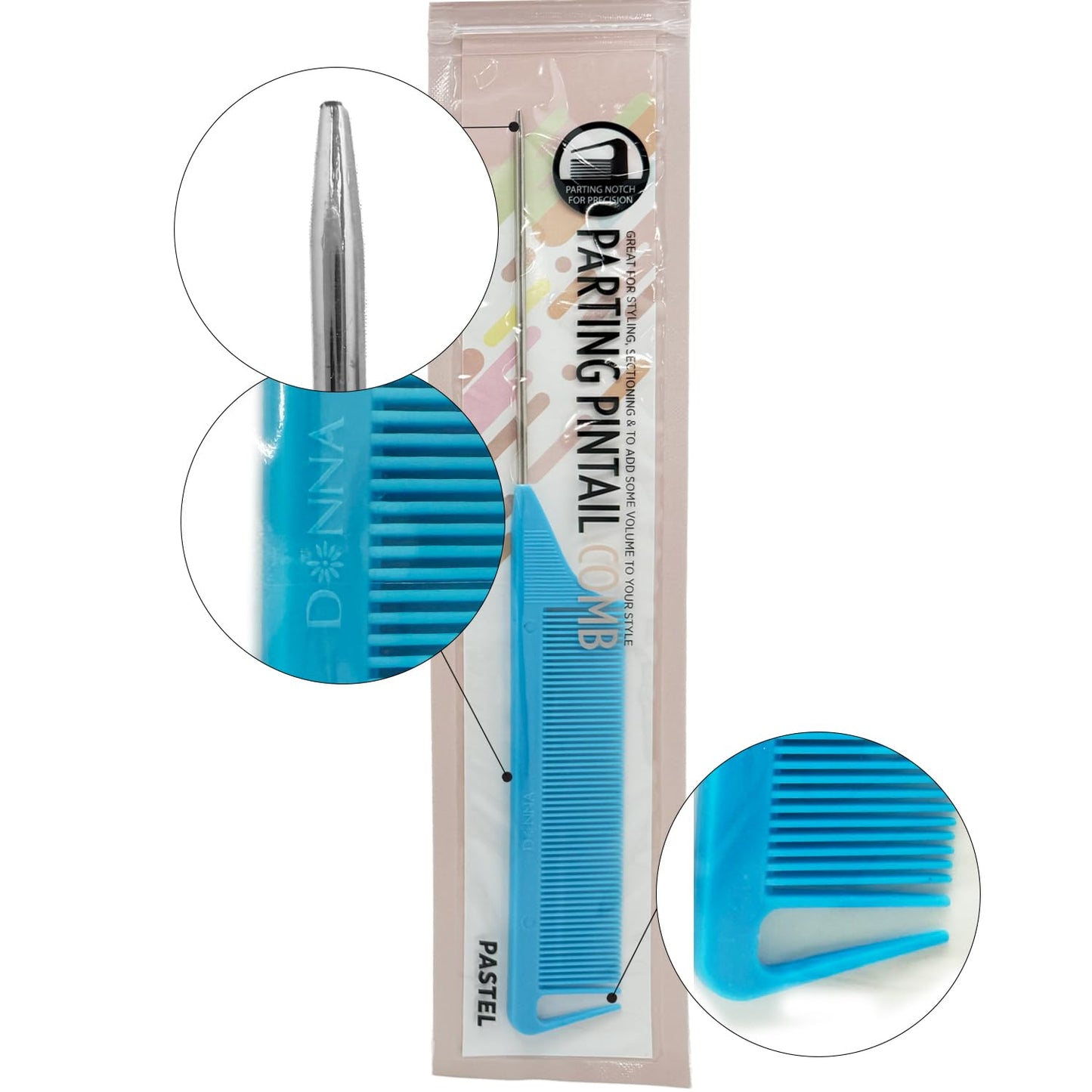 Donna Pin Tail Parting Comb – Heat Resistant Teasing Tool,1PC (BLUE)