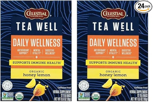 Celestial Seasonings TeaWell Herbal Tea, Daily Wellness, Organic Honey Lemon, 12 Count (Packaging May Vary) (Pack of 2)