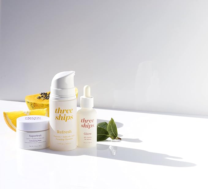 Three Ships In The Clear 3-Step Kit for Blemish-Prone Skin – As Seen on Dragons’ Den – Skin Care Kit with Salicylic Acid Cleanser, Exfoliating Face Mask and Jojoba Oil Facial Serum, 3 Piece Set