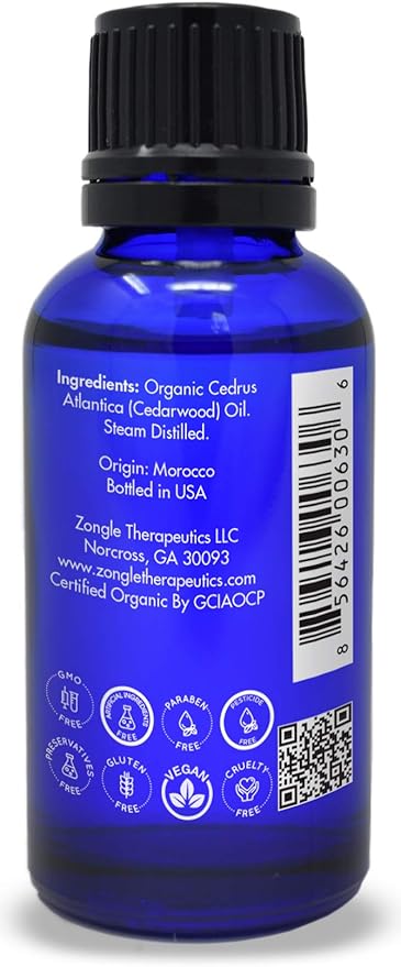 Organic, Cedarwood Essential Oil – 100% Pure, Cedarwood Oil, for Hair Growth, by Zongle Therapeutics, 1 OZ