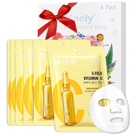 Vitamin Face Sheet Mask Skincare,Hydrating Spa Face Mask For Sensitive Skin,Moisturize,Nourish for All Skin Types,Natural Skin Care Spa Face Mask for Women Men Girls,Pack of 6