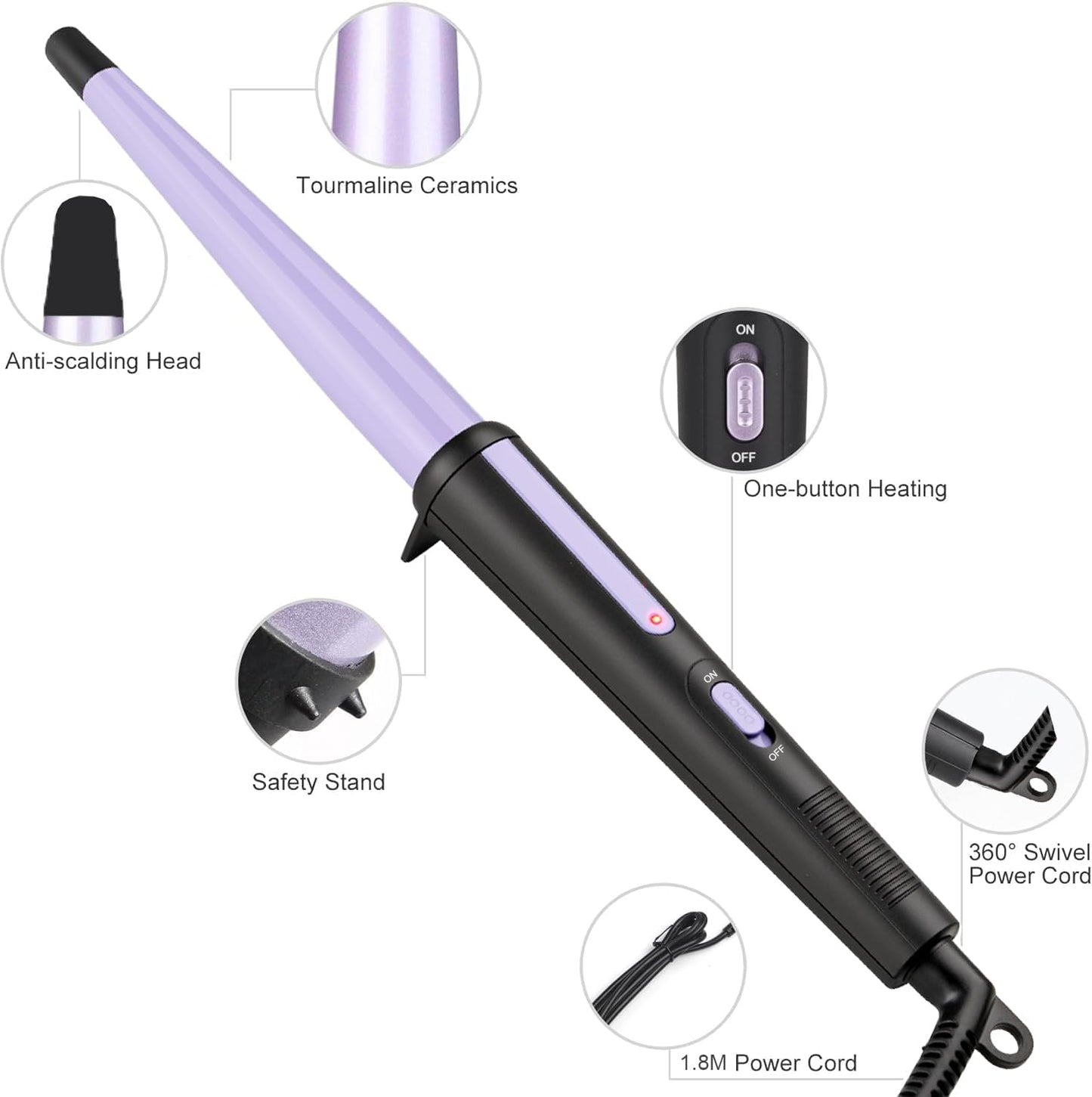 Hair Curling Iron, Tapered Curling Wand, Professional 0.5-1Inch Ceramic Hair Curler Wand with Heat-Resistant Glove, Dual Voltage
