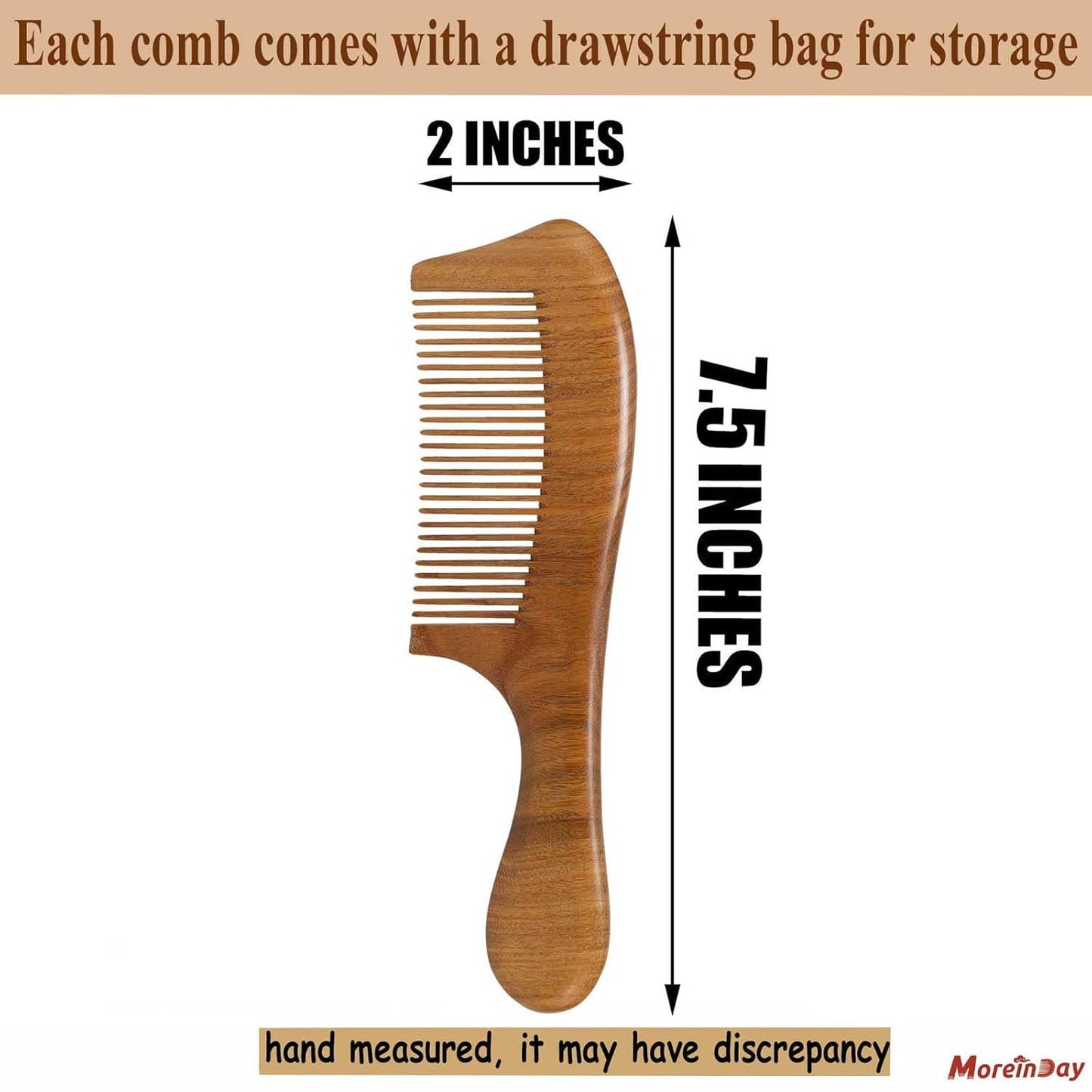 Wooden Comb for Women, Fine Tooth Comb for Thin Hair Growth - Green Sandalwood