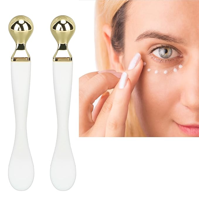 2pcs Metal Face Mask Spoon Anti Wrinkle Eye Fatigue Relief Massage Stick Cream Scoop, Metal Eye Cream Applicator Face Roller Massager Tool, Reducing Puffiness Wrinkle
