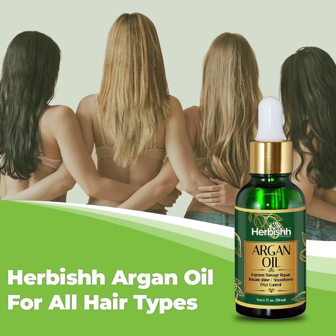 Herbishh Argan Oil Deep Condition Treatment for Hair Frizz Control & Damage Repair 30ml