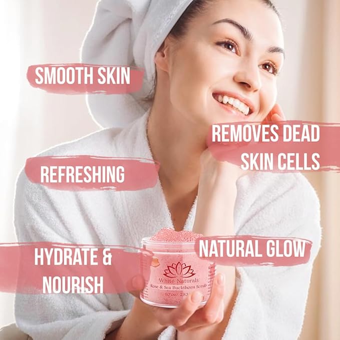 Organic Rose & Sea Buckthorn FACE & BODY SCRUB, Natural & Pure Exfoliating Scrub for Soft & Smooth Skin, Infused With Essential Oils, Moisturizer for Women & Men, Removes Blackheads, Acne & Dead Skin