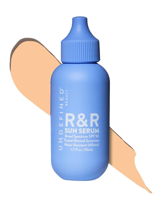 Undefined Beauty R&R Sun Serum SPF 50 PA++++ Tinted Mineral Sunscreen with Niacinamide, Water Resistant Broad Spectrum Protection & Blue Light Defense (Light Tint)