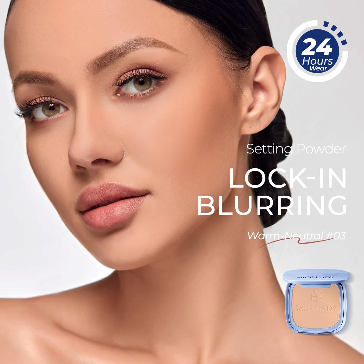 SACE LADY Face Powder Waterproof Setting Makeup, Oil Control Pressed Powder Compact for Women, Blurring Pores Matte Long Lasting Up to 24 Hours, Talc-Free and Cruelty-Free (#03 Warm-Neutral, 0.35Oz)