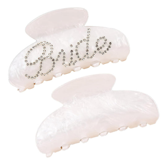 2Pcs Bride Claw Hair Clip, Bride White Acrylic Hair Clips with Rhinestone Logo, Bachelorette Party Wedding Birthday Banana Barrettes Hair Decorations for Girl, Trendy Bridal Claws