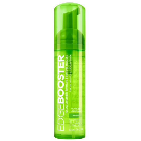 Style Factor EDGE BOOSTER Extra Strength Setting Mousse – Frizz Control, Extra Volume, and Conditioning – 6.4oz Emerald Mousse for Curly Hair