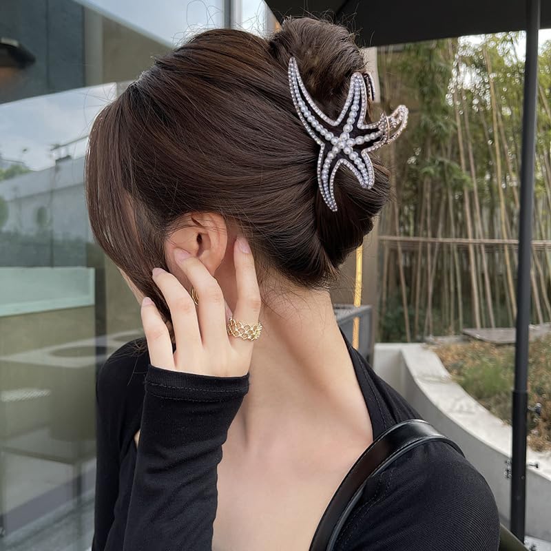Starfish Hair Claw Clip for Thick or Thin Hair, 1PCS Sliver Starfish Hair Clips Strong Hold Large Shark Hair Jaw Clips Starfish Hair Accessories Decoration Non-Slip Clamp Clips for Women Hair Styling