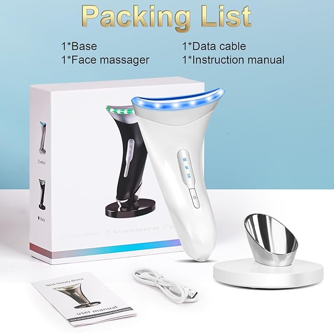 Face and Neck Massager,Multifunctional Facial Skin Care Tools,3 in 1 Facial Massager, and Vibration Technologies for Skin Care,Improve,Firm,Tightening and Smooth (White)