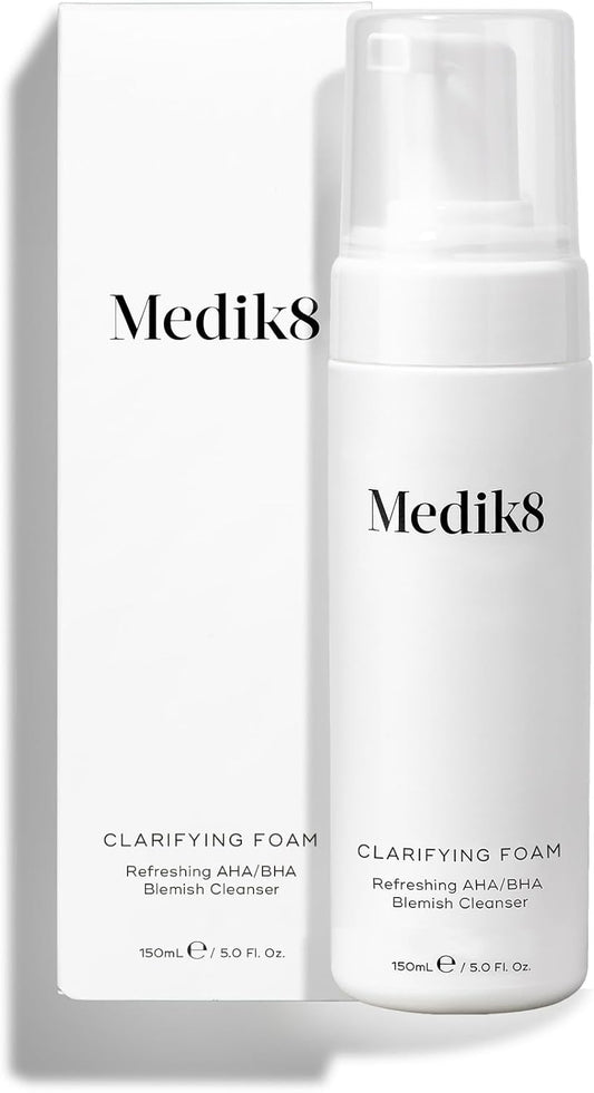 Medik8 Clarifying Foam - Lightweight Exfoliating AHA and BHA Face Cleanser - Salicylic Acid and Nicacinamide - Gentle Foaming Facial Cleanser - 5 oz