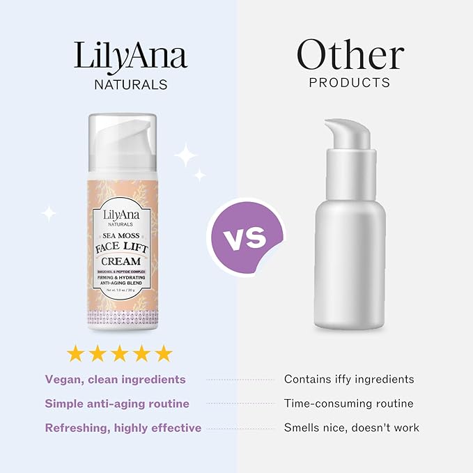 LilyAna Naturals Bakuchiol Face Lift Cream with Sea Moss and Peptide Complex - Face Cream for Women - Moisturizing and Lifting Facial Cream - Anti-Aging Overnight Moisturizer - Made in the USA - 1 oz