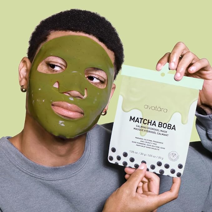 Avatara Matcha Boba Hydrogel Mask, Facial Masks Skincare Essential, 2-Piece Cooling & Hydrating Skin Care Mask with Multi-Hyaluronic Combo & Ceramides, 30 g, 1-Pack