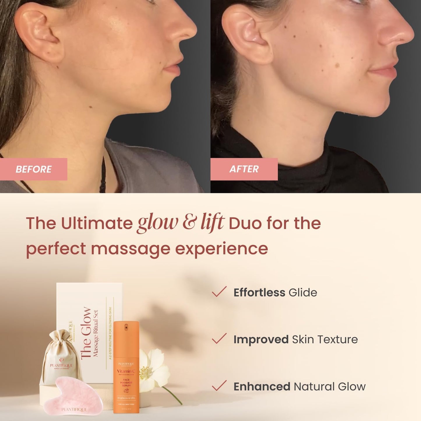 PLANTIFIQUE Massage Ritual Set: Premium Certified Jade Gua Sha + Jojoba Oil & AHA Serum Skin Care Set, Birthday Gifts for Women, Teens, Mom, Brides