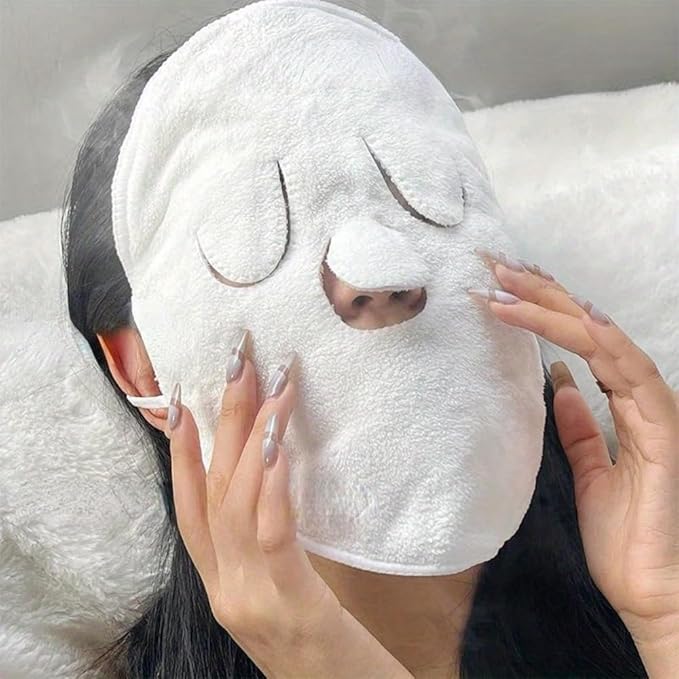 BLACKCROWN 4 Holes Towel Mask Reusable Face Towel Mask Cold Hot Compress Facial Steamer Moisturizing Beauty Skin Care Spa Towels for Facial Steamer Mask for Women Girls (2 Pack)