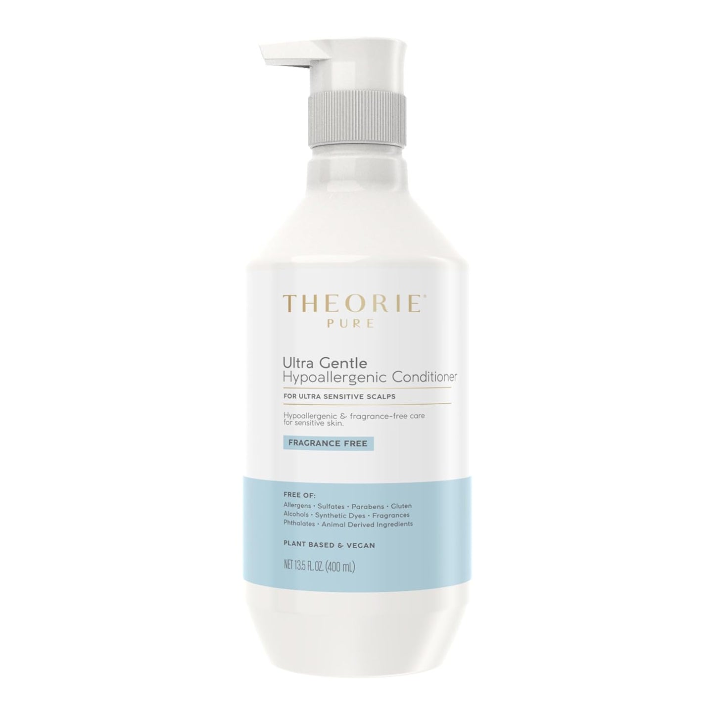 Theorie Pure Ultra Gentle Hypoallergenic Conditioner - Plant Based & Vegan - Conditions, Soothe Itchy & Allergy Prone Skin - Fragrance-Free - Ultra Sensitive Scalp, Pump Bottle - 400mL