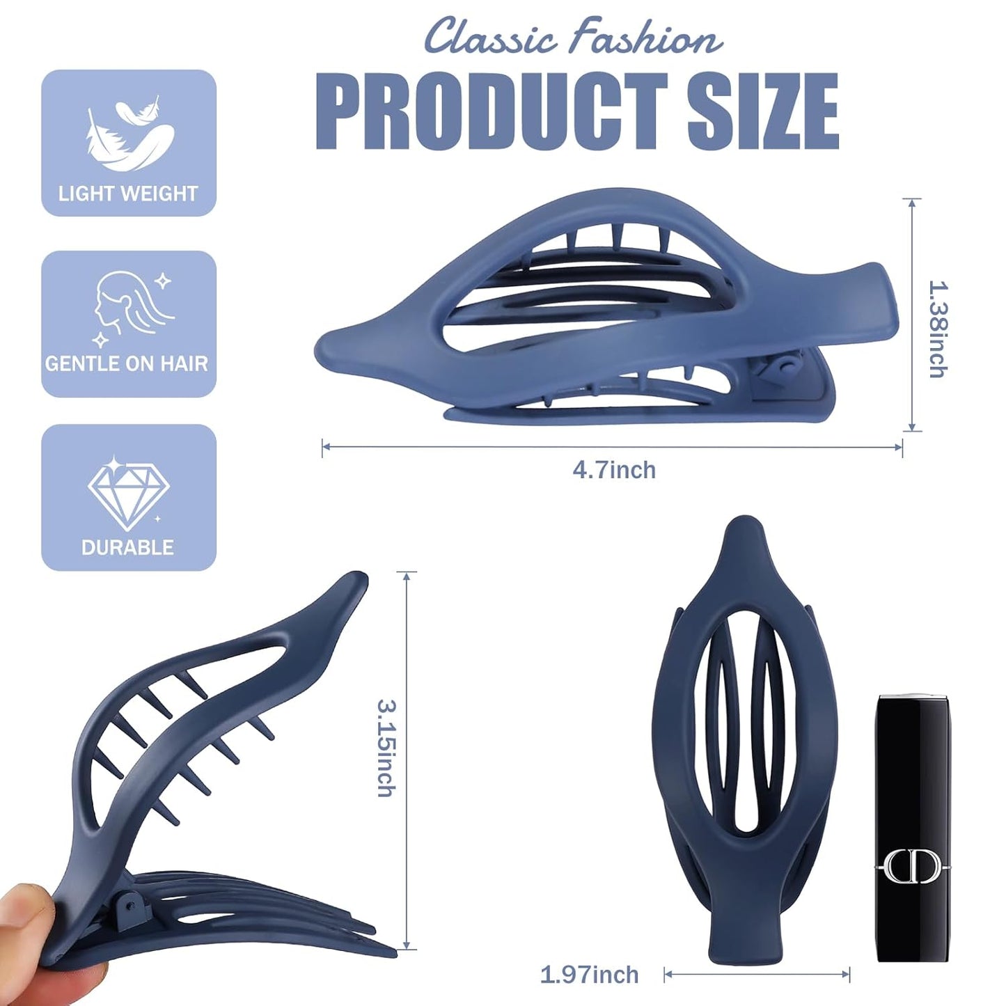 Flat Hair Clips for Women - 6 PCS French Flat Claw Clips Medium Hair Clips for Girls Large Hair Claw Clips for Thick or Thin Hair Strong Hold No Slip Hair Accessories for women (Dark Colorful)