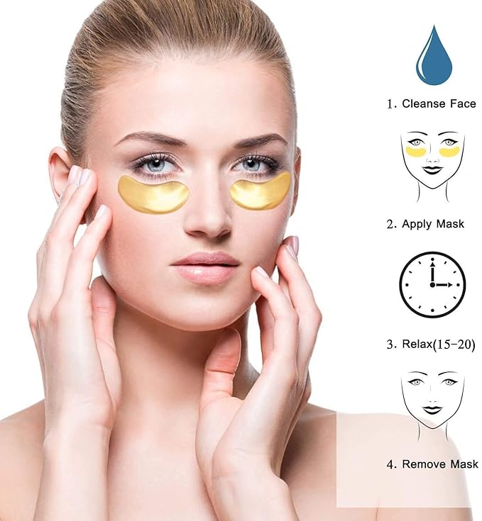 Gold Bio Collagen Crystal Mask Set - 5 Pairs Gold Eye Mask and 5 Pcs Gold Lip Mask, Anti Aging Eye and Lip Mask,