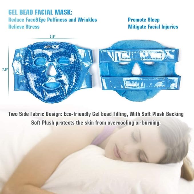 MR.ICE 3 Kits Cooling Face Mask Full Face Ice Mask, Reusable Gel Face Mask Eye Cooling Masks with Soft Plush Backing, Cold Face Mask Ice Pack Cold Compress for Puffy Eyes,Migraine,Puffiness,Skin Care