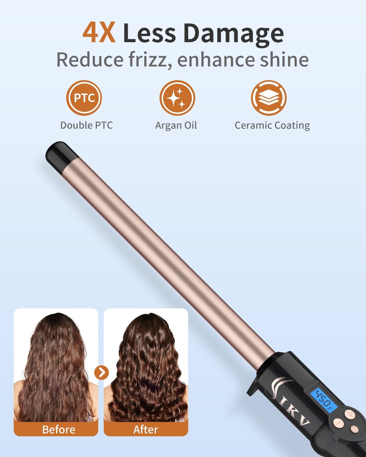 3/4 Inch Curling Wand for Long Hair,Long Barrel Curling Iron Wand for Beach Waves,Dual Voltage Hair Curling Iron Ceramic Thin Barrel