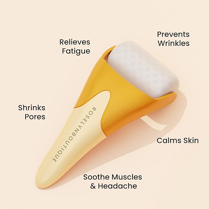ROSELYNBOUTIQUE Ice Roller for Face Wrinkles Fine Lines Puffiness Stick Massager Facial Skin Care Tools Self Care Gifts for Men Women (Yellow)
