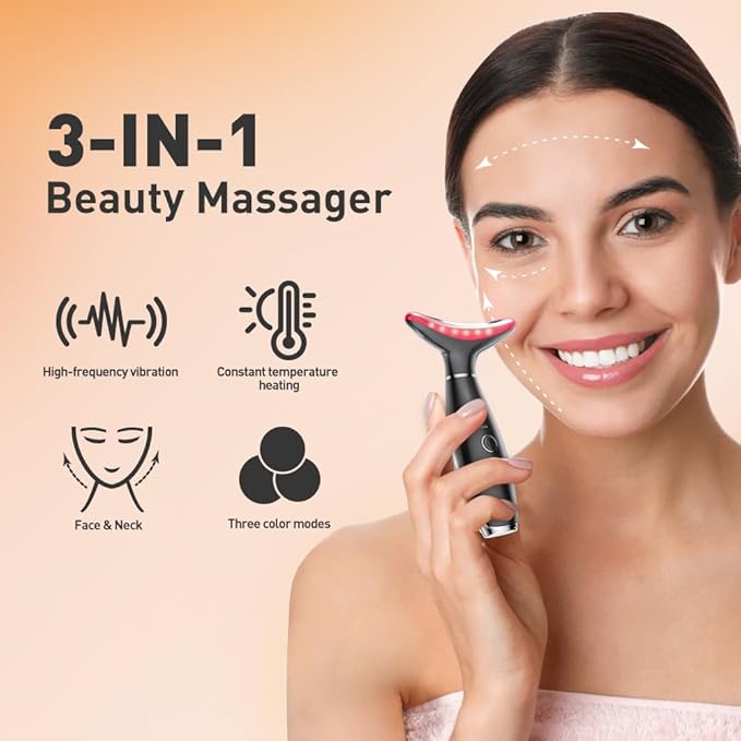 Facial Massager, 3 Modes Face Sculpting Tool, Vibrating Neck Face Massager with Thermals (Black)