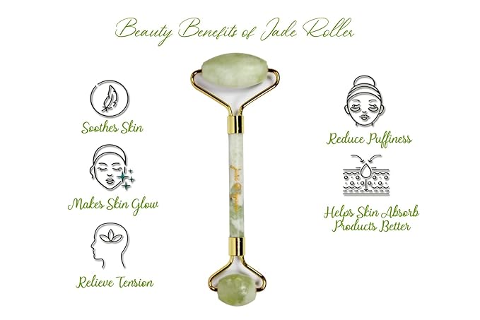 Jade Roller & Gua Sha Set Facial Beauty Tools, Face Roller Skin Massager for Face, Neck and Eye Treatment Ice Roller for Skin Care Routine & Puffiness Relief (Green)