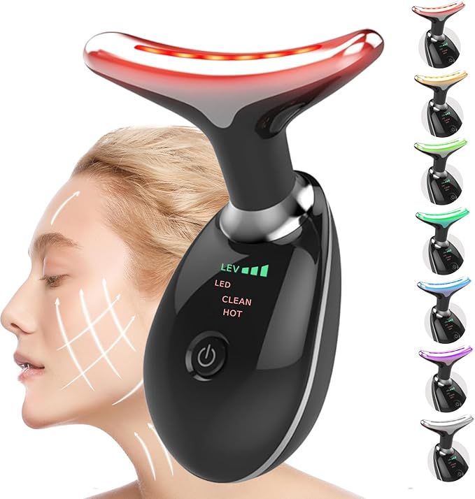 Face and Neck Massager T𝗈𝗈I, 7 C𝗈I𝗈r Facial Massager for Face and Neck, Face 𝖲cuIpting Tool for S𝗄in Care - Black