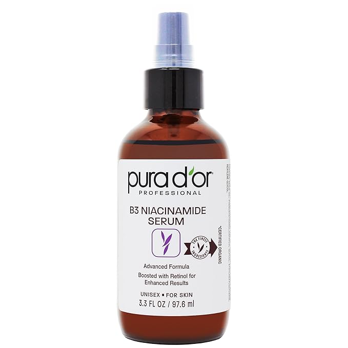PURA D'OR 3.3 Oz B3 Niacinamide Advanced Facial Serum - Skin Care Formula with Retinol For Wrinkles, Hydration & Radiant Complexion - All Skin Types, Hypoallergenic - Women & Men