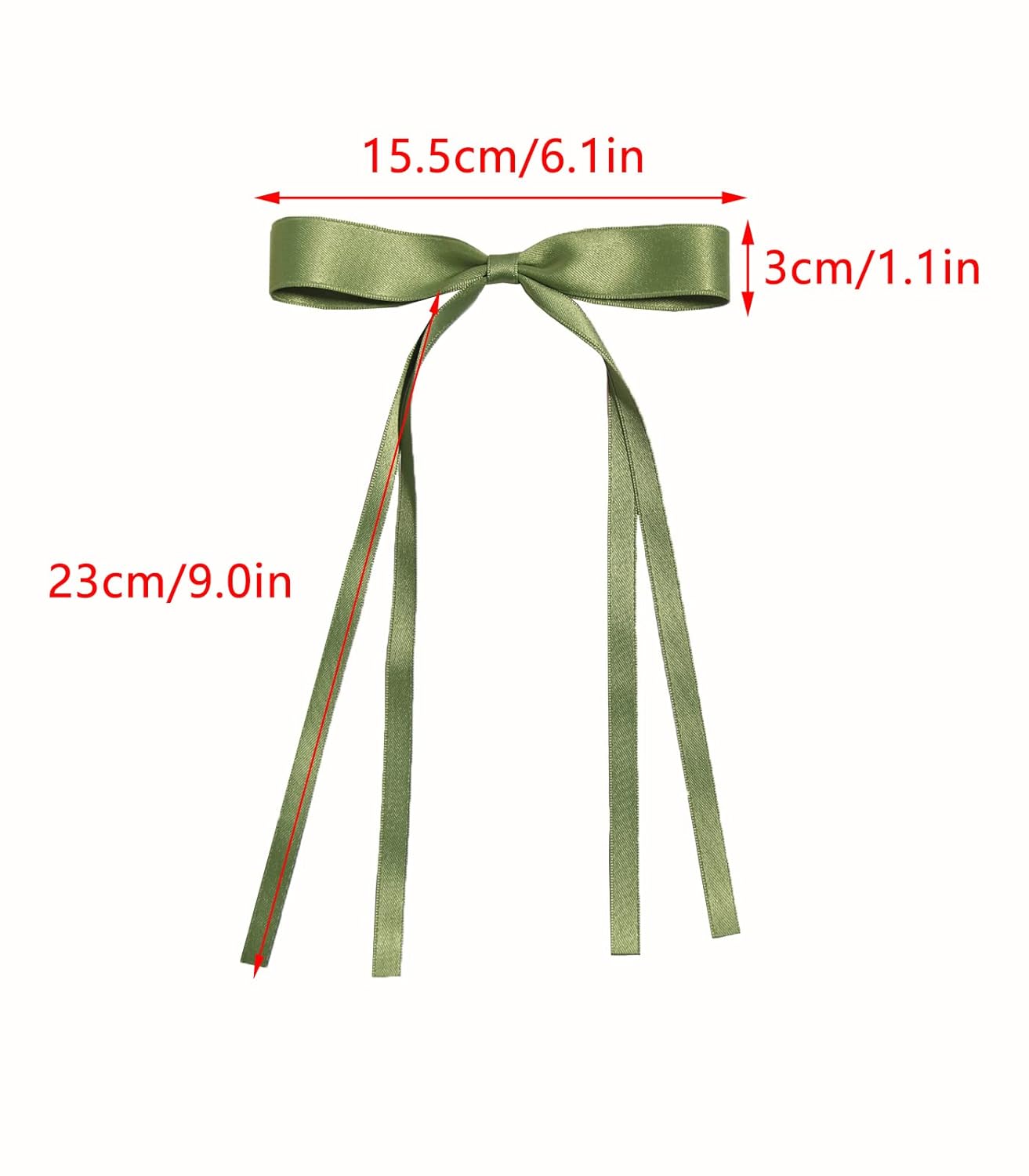 Tassel Ribbon Bowknot Hair Clips with Long Tails for Women and Girls, Solid Barrettes and Claw Clips with Bows for Long Hair (Red Green)