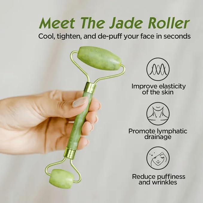Gua Sha and Jade Roller Set for Facial Massage – Skin Care Tools to Reduce Puffiness and Redness, Perfect Self-Care Gift for Men and Women (Green)