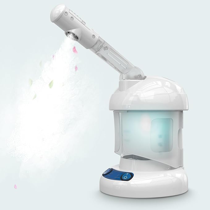 Nisperos Nano Ionic Facial Steamer - 360° Rotatable Sprayer - 40 Minutes Warm Mist - Humidifier - Professional Face Steamer for Facial Deep Cleaning (White)