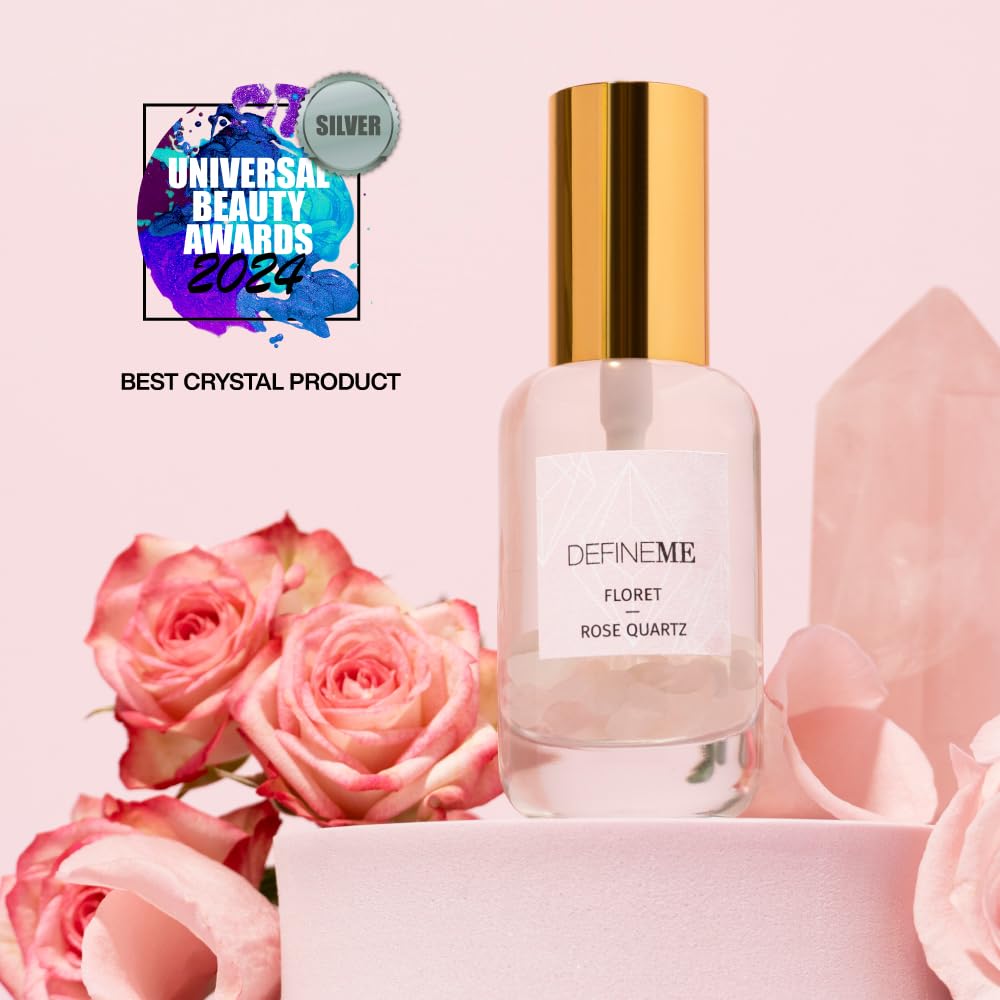 DefineMe Rose Quartz Crystal Infused Natural Perfume Mist, Floret Scent, 0.95 FL OZ, Award Winner 2024 Universal Beauty Awards