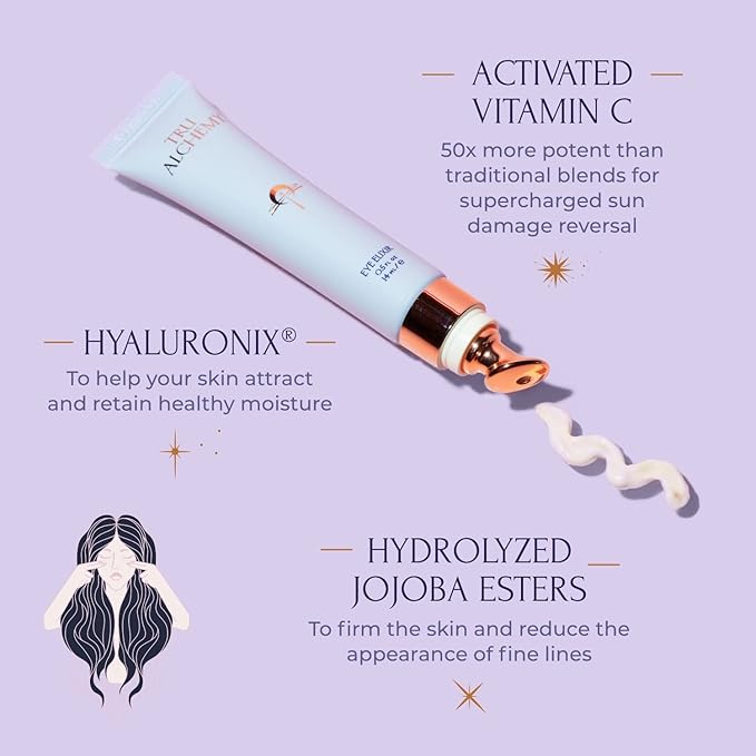 Tru Alchemy Lunar Lash + Eye Elixir | Lash Serum w/Keratin, Collagen, & Hyaluronic Acid + Cooling Dark Circle Treatment with Hyaluronix, Caffeine, & Vitamin C