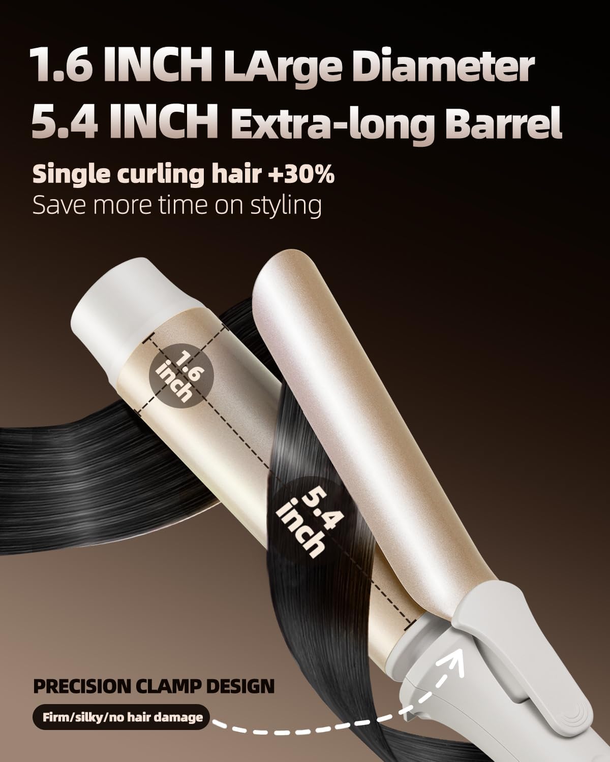 Hair Curling Wand, 1.6 Inch Long Barrel Ceramic Curling Iron, Hair Curler with Keratin&Argan Oil Infused, Curling Wand for Long Hair Transform Your Look in Seconds