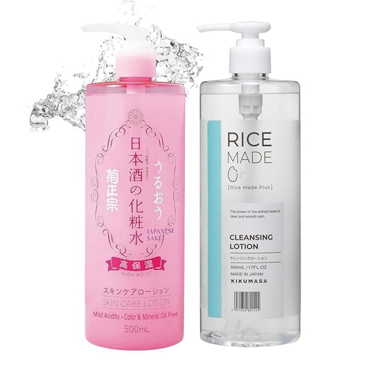 Moisturizing Facial Toner Lotion + Face Cleansing Lotion Water for Women & Men, Hydrating Facial Toner with Fermented Rice Extract & Amino Acids + Makeup Remover No Face Washing Required